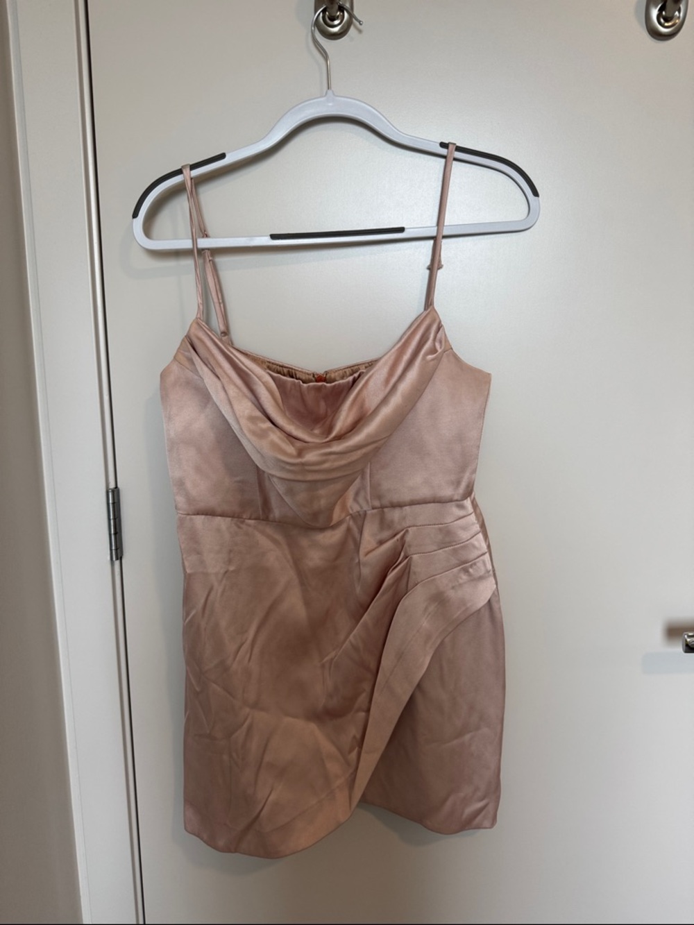 Nookie Blush Pink Satin Cowl Slip Mini Dress